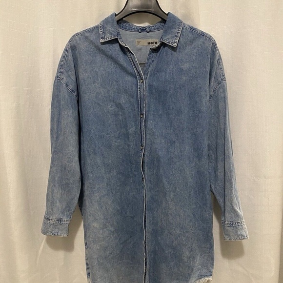 Topshop Moto Acid Wash Denim Shirt dress Size 4 - Picture 2 of 8